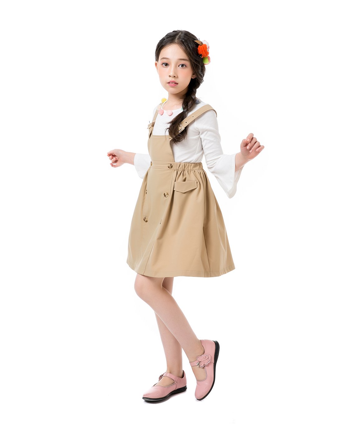 法国js轻奢小公主童装专场 女童双排扣背带裙杏色