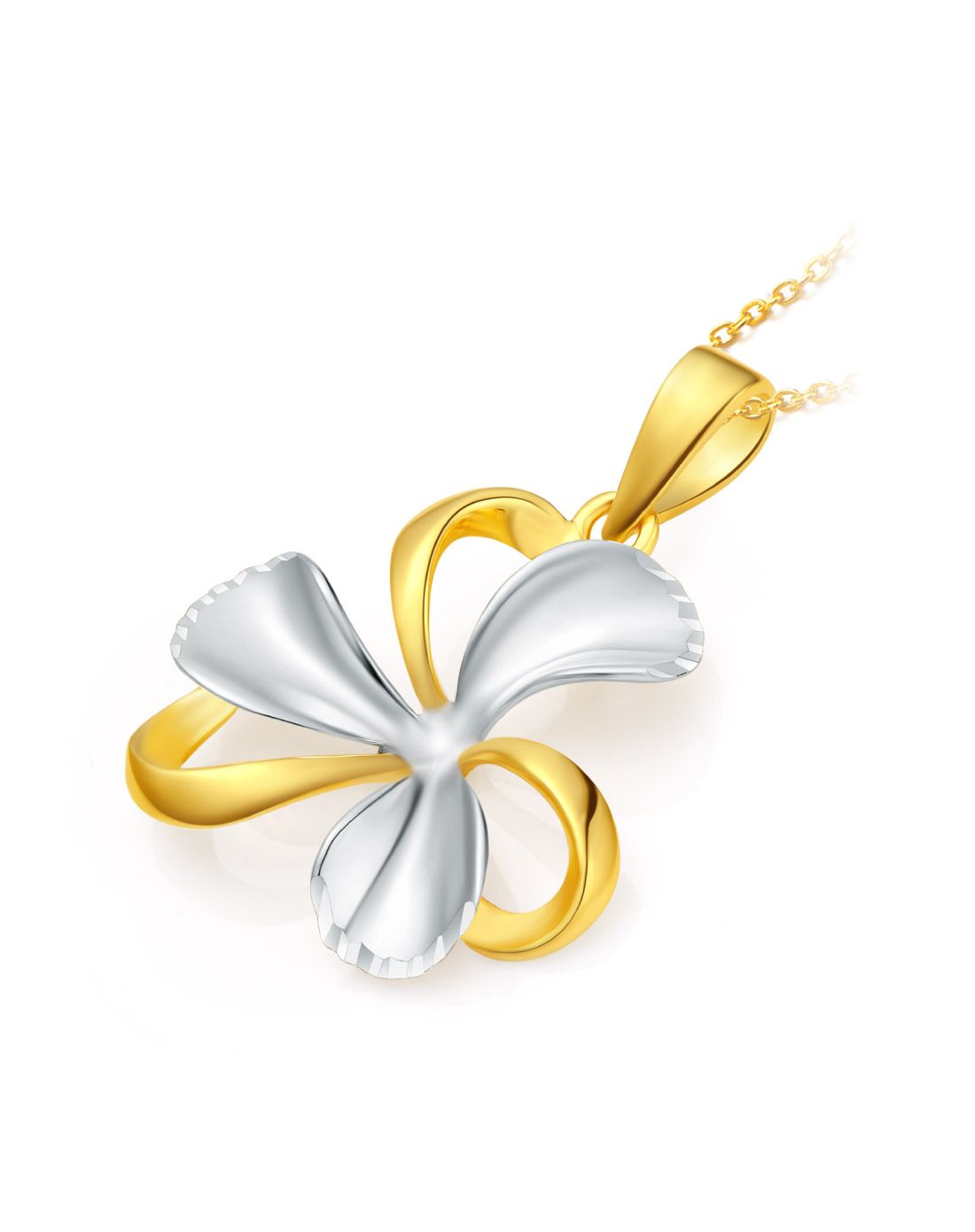 【新品】双色时尚花形18k金吊坠(不含项链)