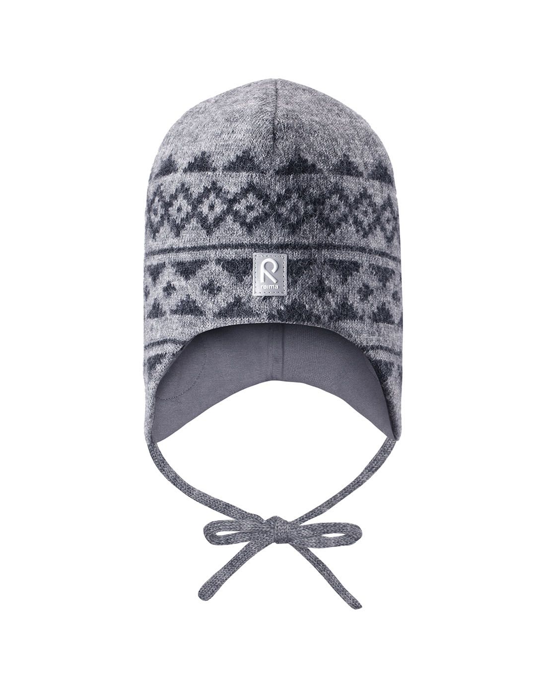 中性童款灰色毛线帽 防风护耳