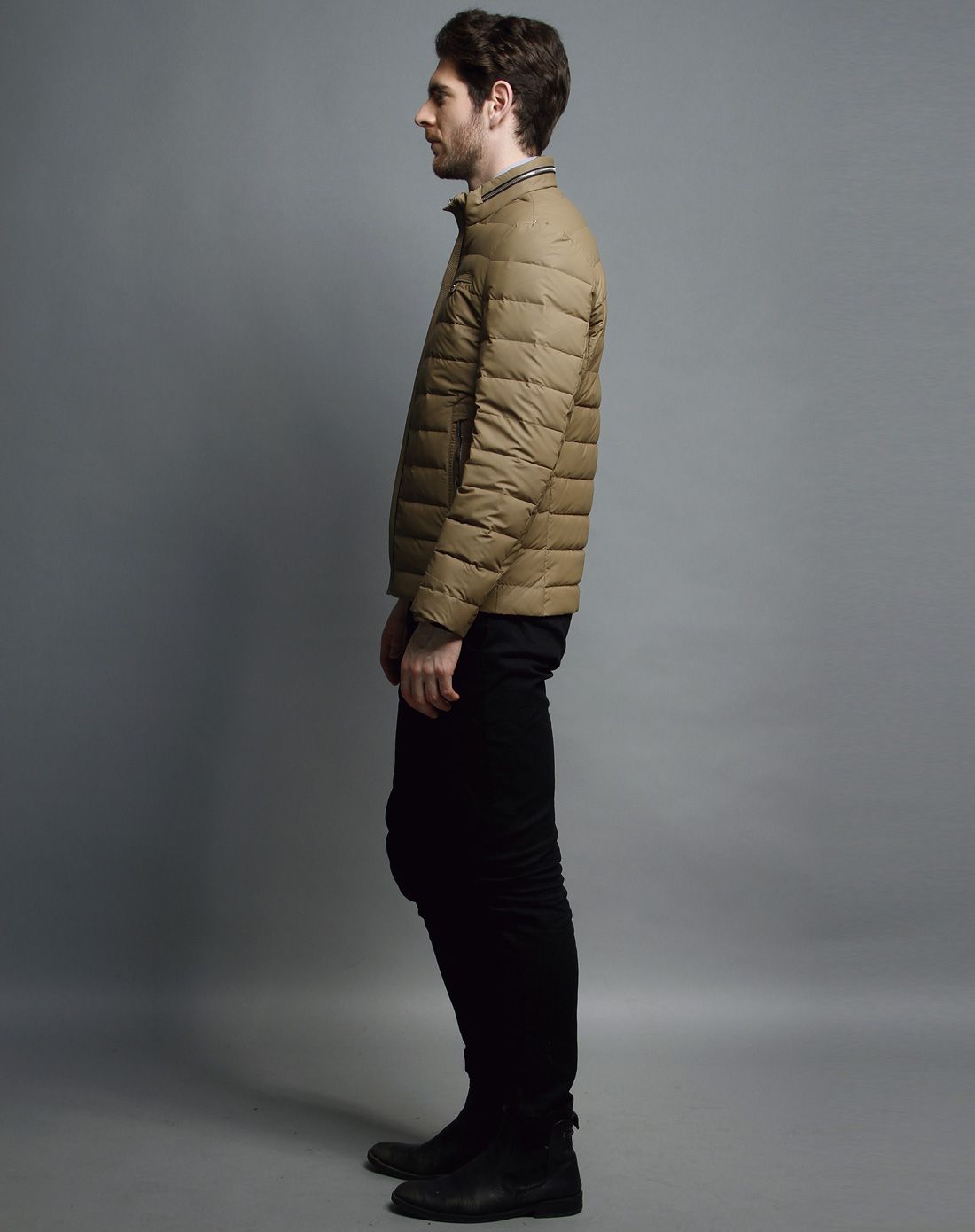 男式深卡其短款羽绒服