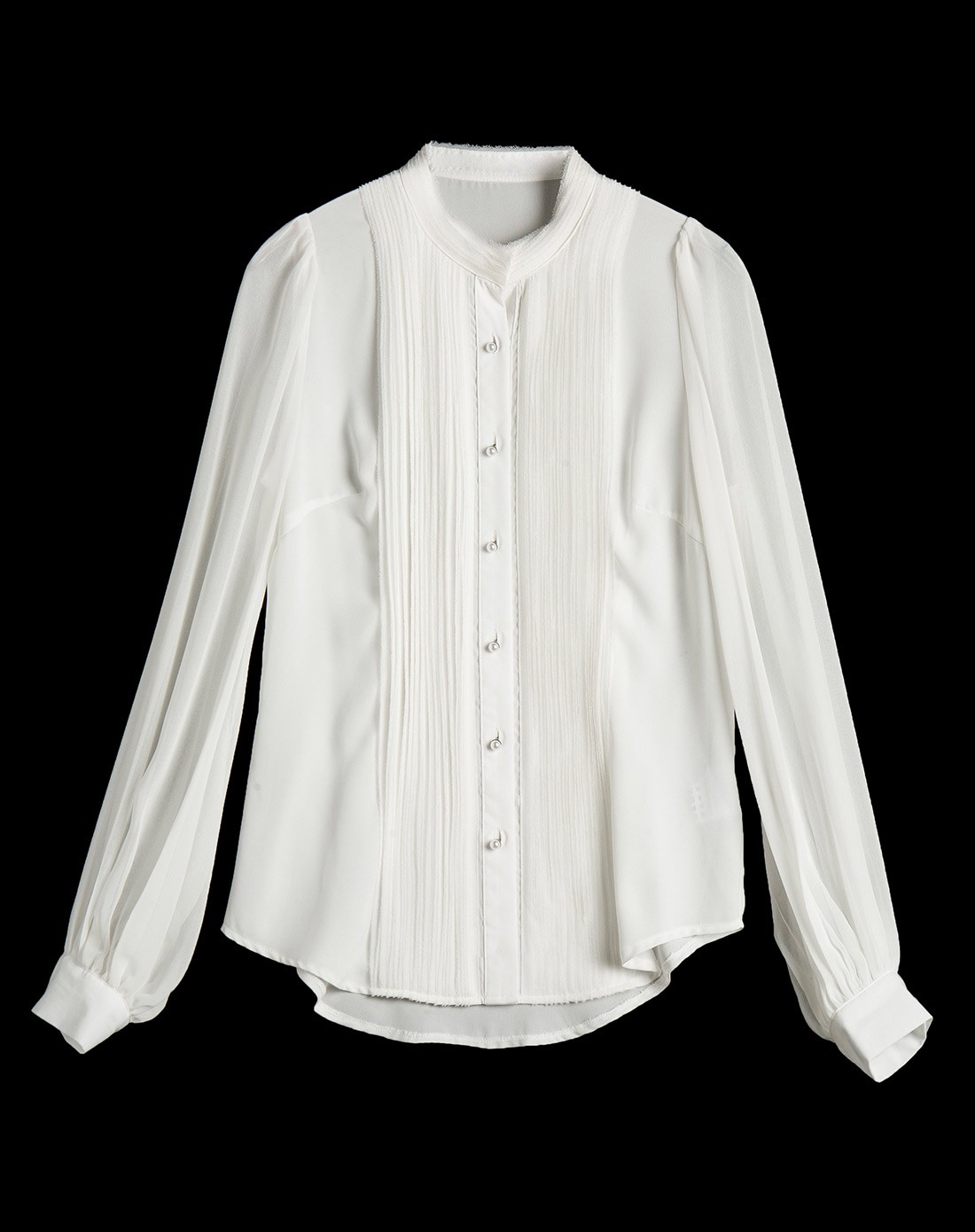 白色风琴褶雪纺衬衫