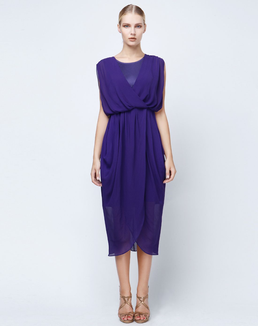 维欧艾voa女装真丝专场紫色圆领真丝乔其连衣裙a5039317_唯品会