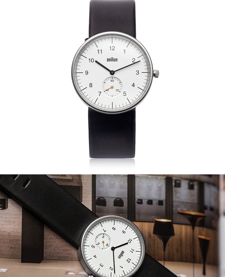 博朗男款皮革表带计时石英腕表