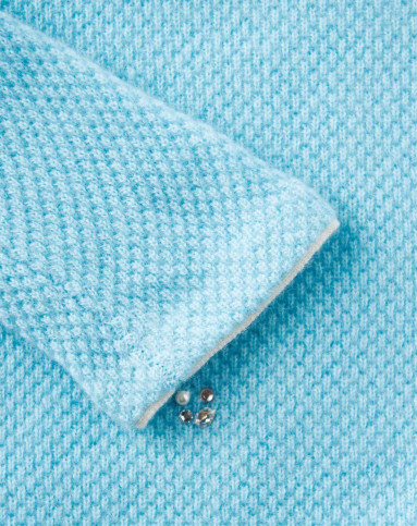 女式水青色装饰缝珠款羊绒衫