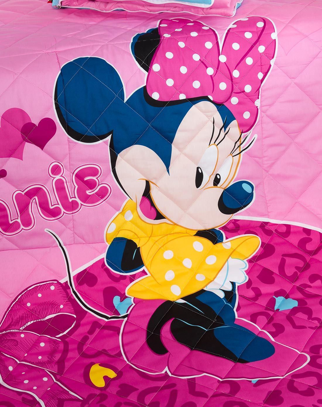 迪士尼粉色米妮蝴蝶结全棉印花靠垫被