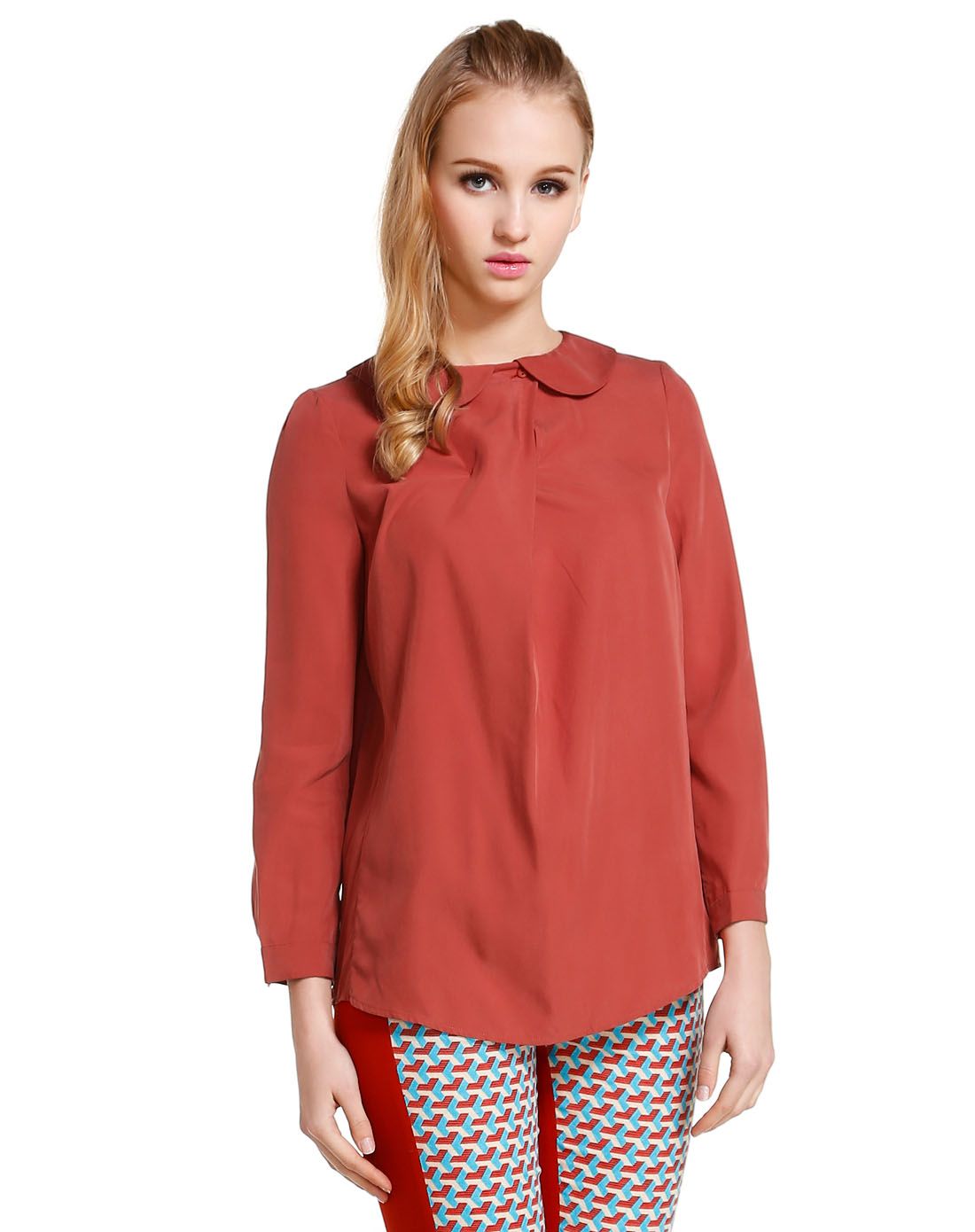 橘红色休闲百搭长袖上衣