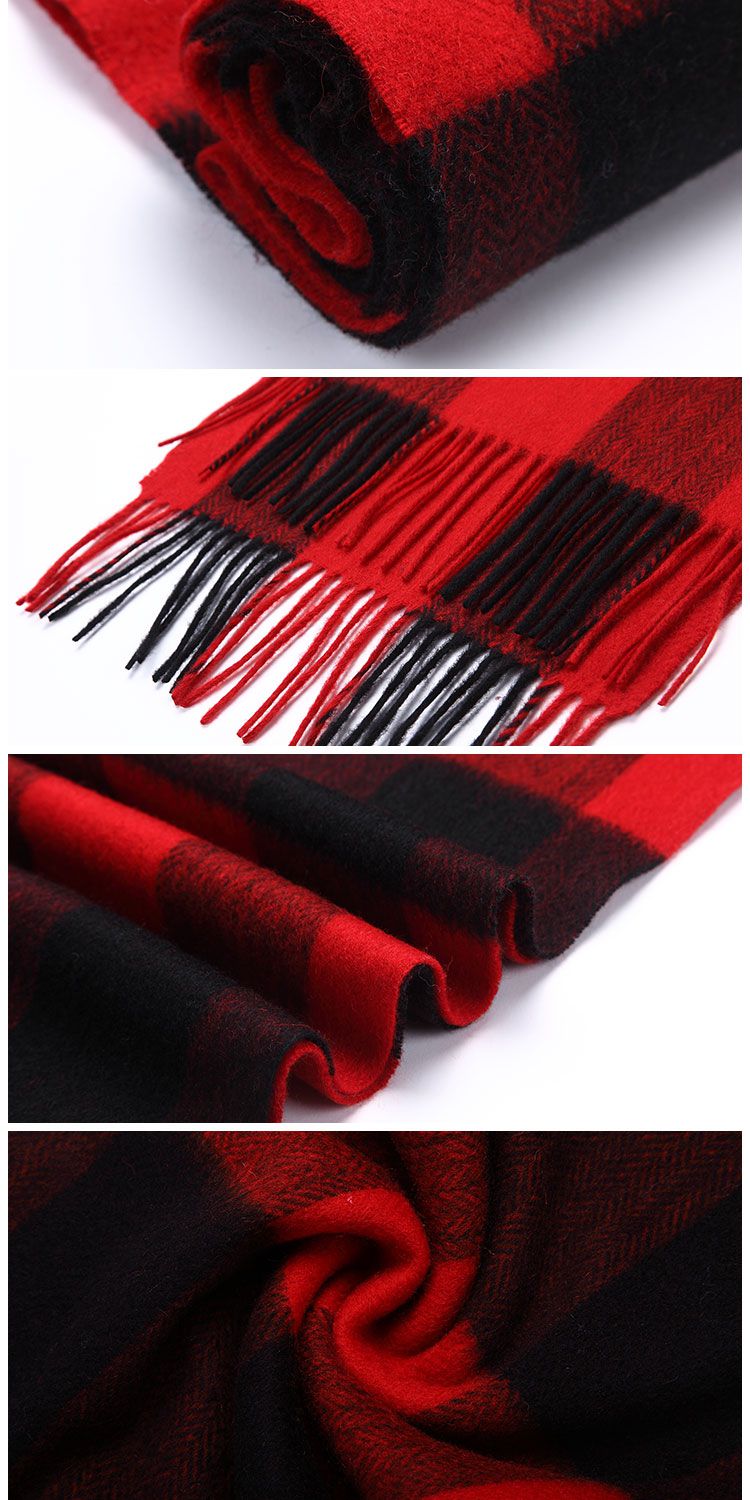 大红格男式羊毛人字纹格围巾