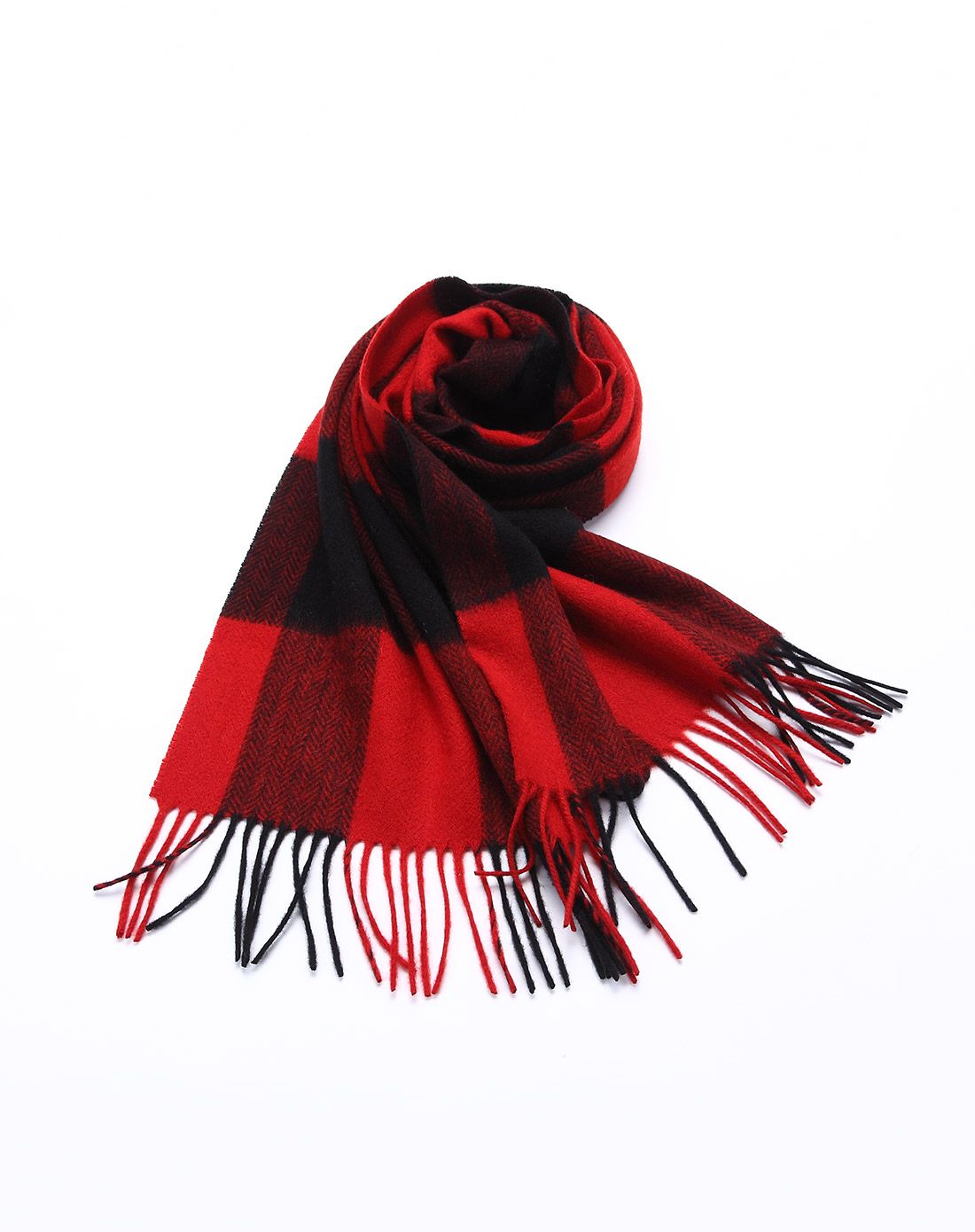 大红格男式羊毛人字纹格围巾