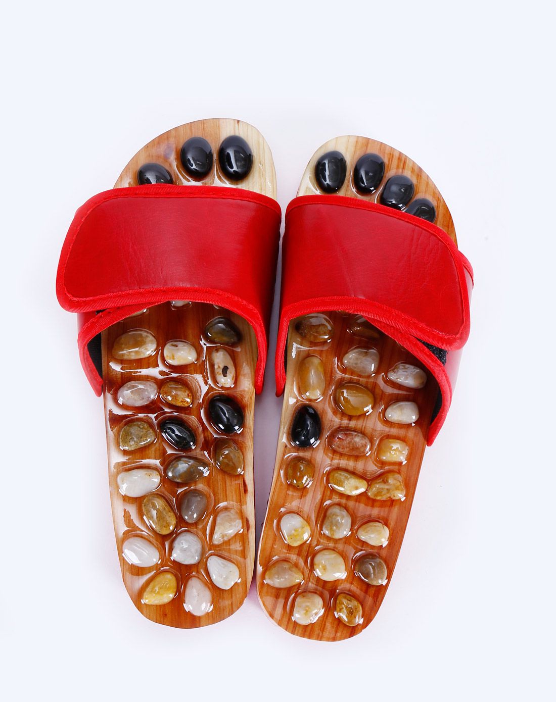 足底穴位鹅卵石按摩拖鞋-红色
