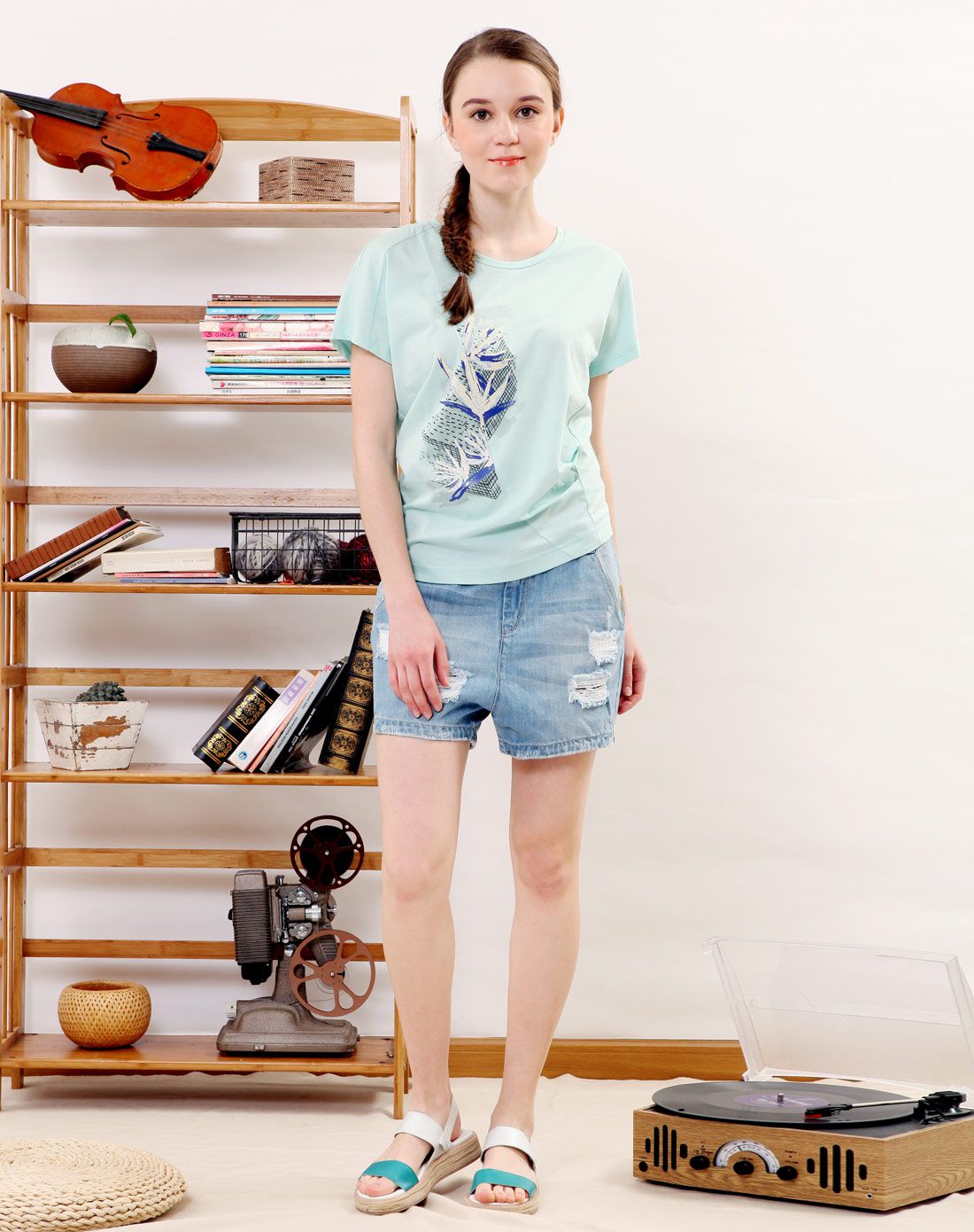 古木夕羊g.m.x.y女款葱青不对称结构印花t恤t2536209c_唯品会