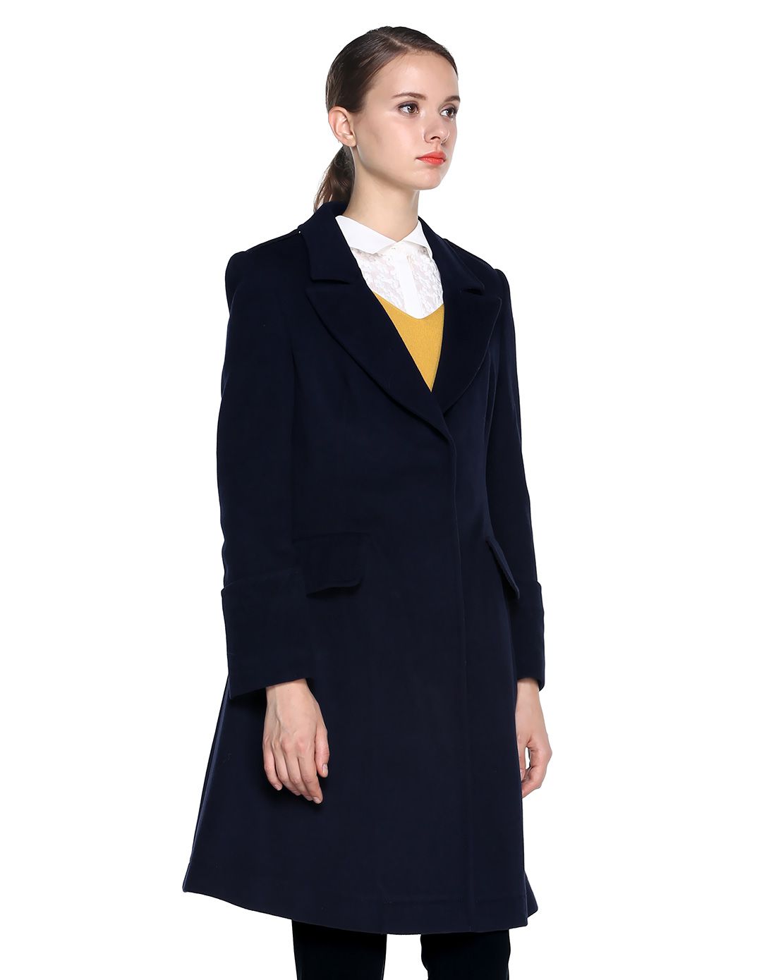 翻驳领a摆毛呢大衣