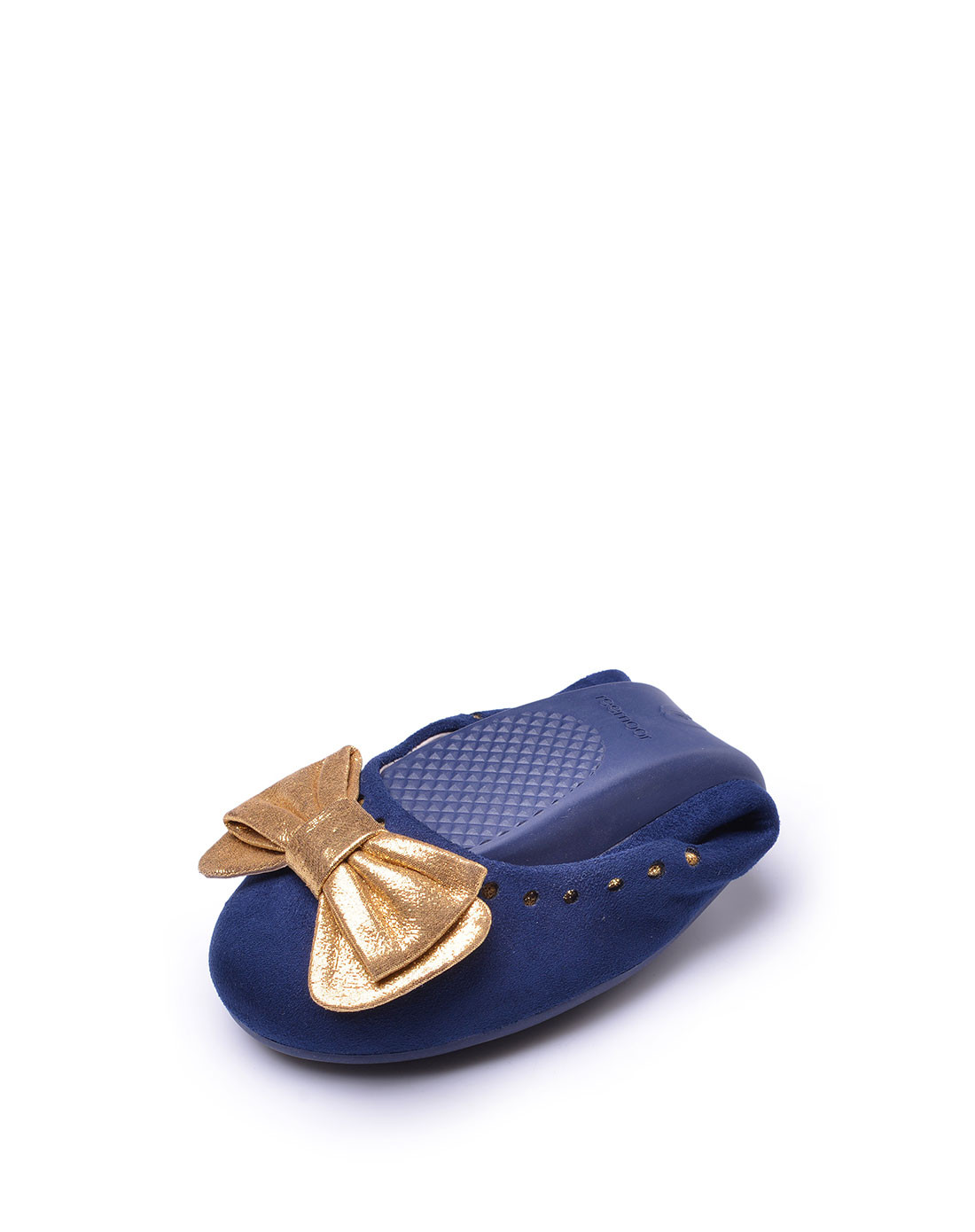 深蓝色圆头撞色蝴蝶结设计舒卷单鞋平底鞋