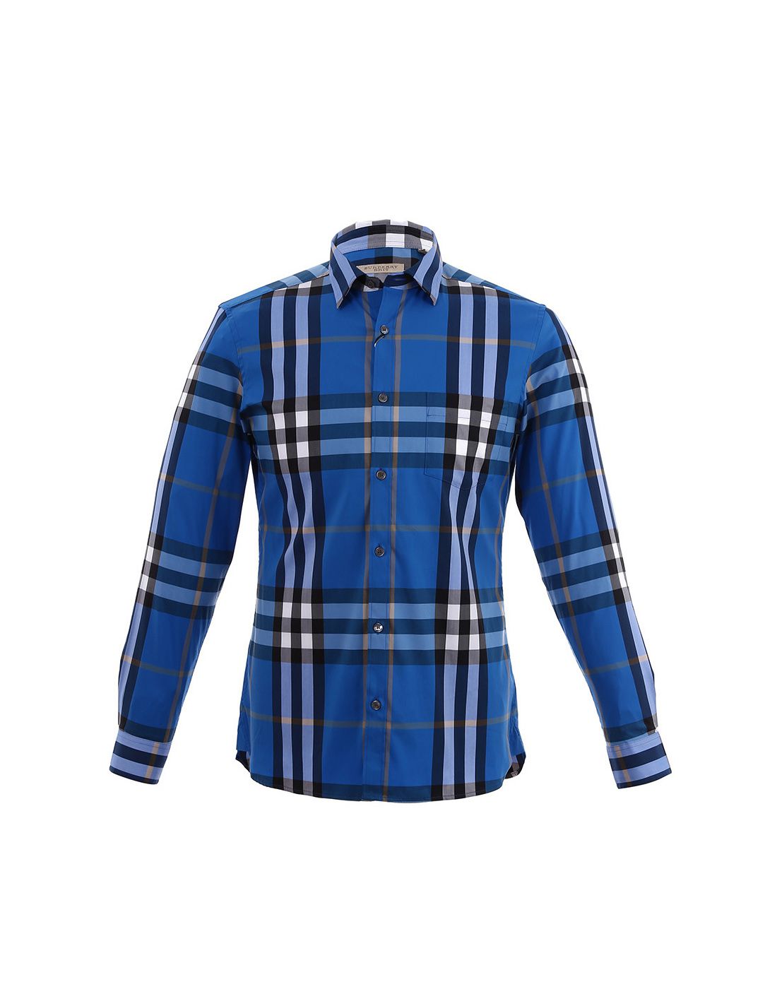burberry男士蓝色格纹修身长袖衬衫