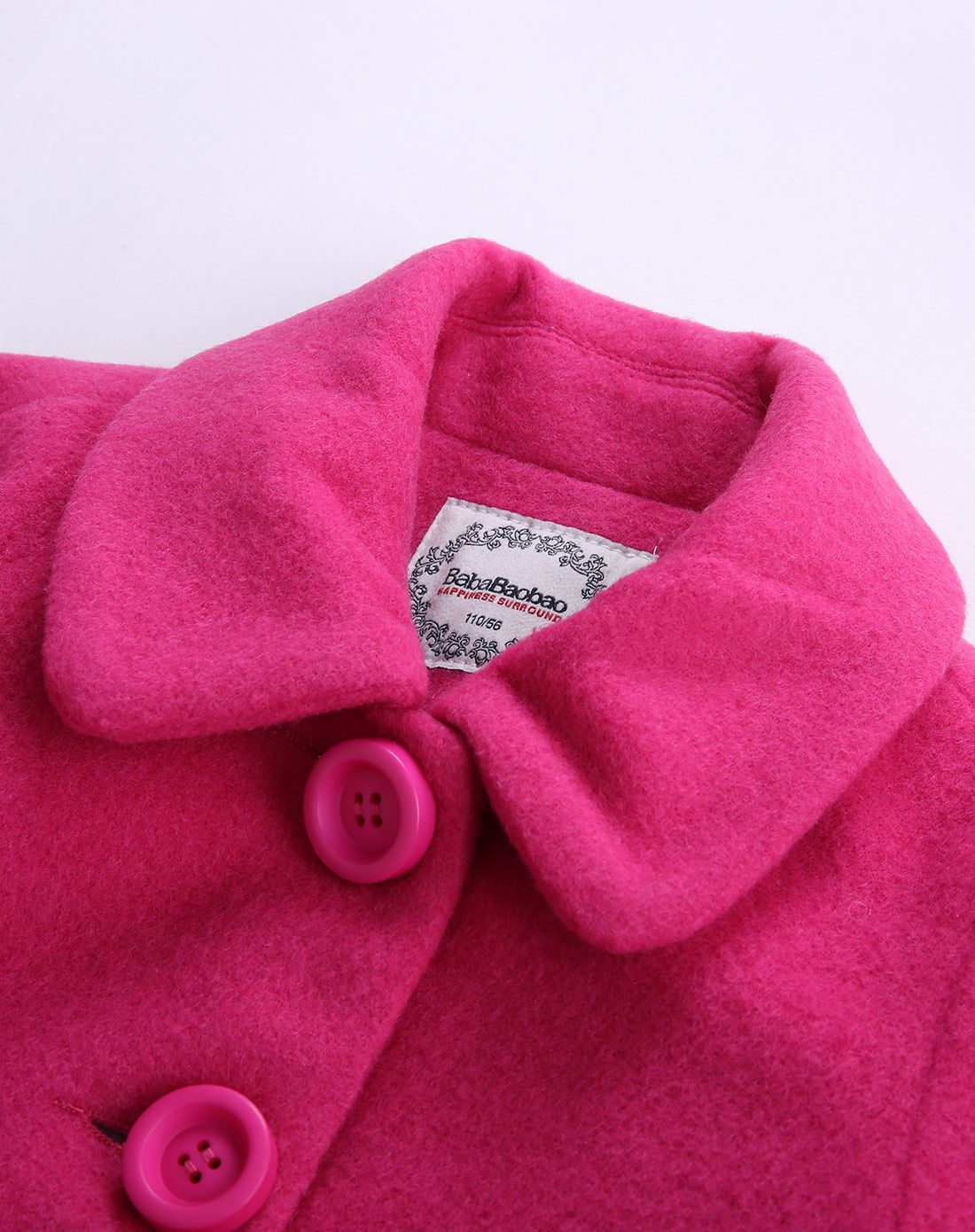 女童樱红色夹棉下摆可拆卸网纱羊毛大衣