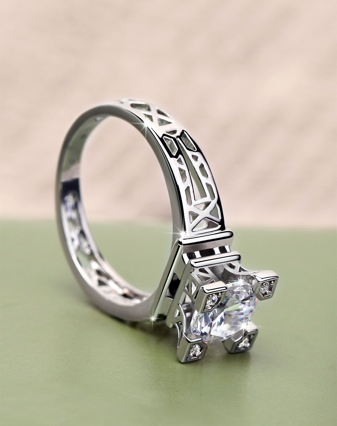 巴黎之恋戒指 埃菲尔铁塔设计 女 韩国aaa级锆石时尚