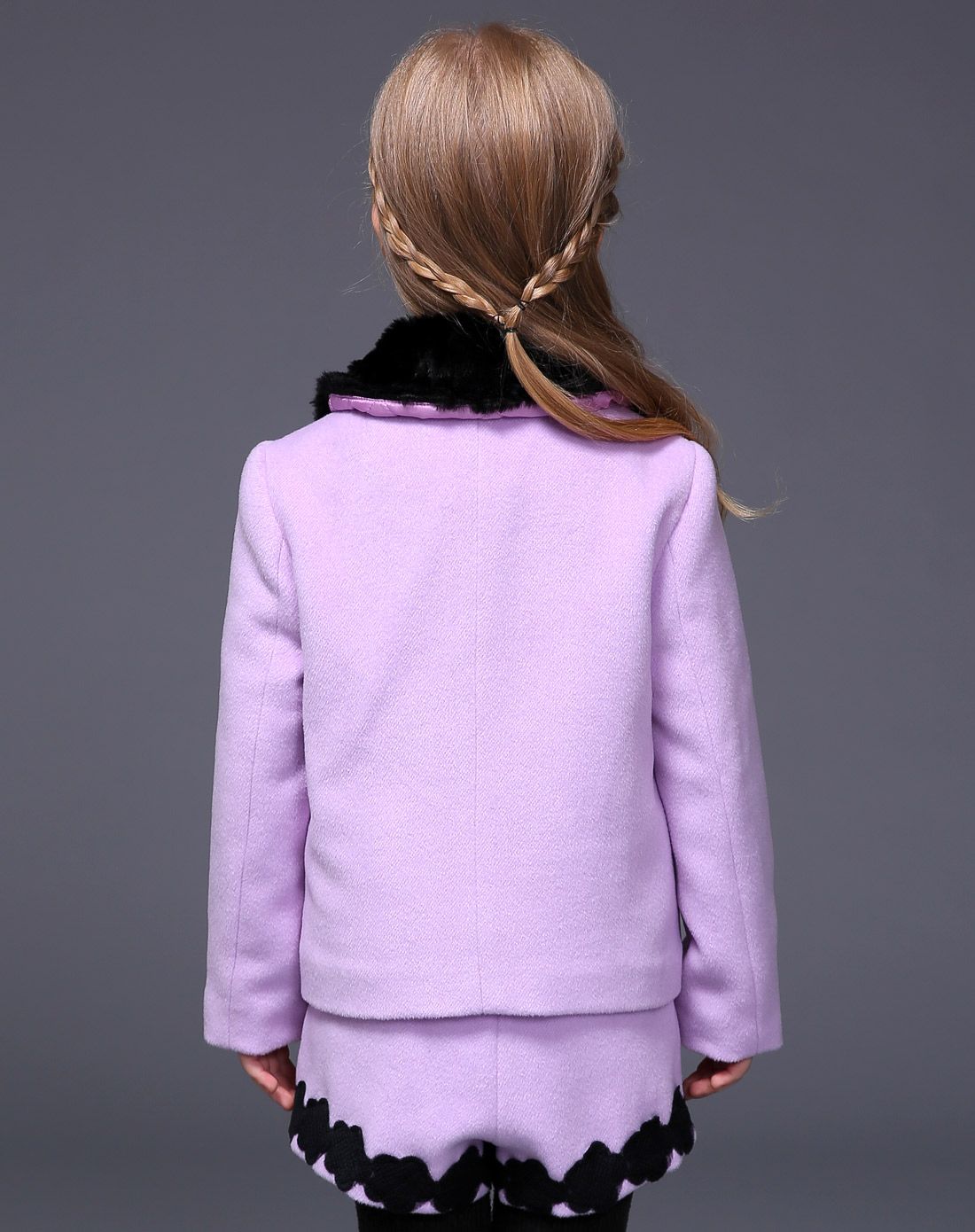 女童粉紫色呢子套装(上衣 短裤)