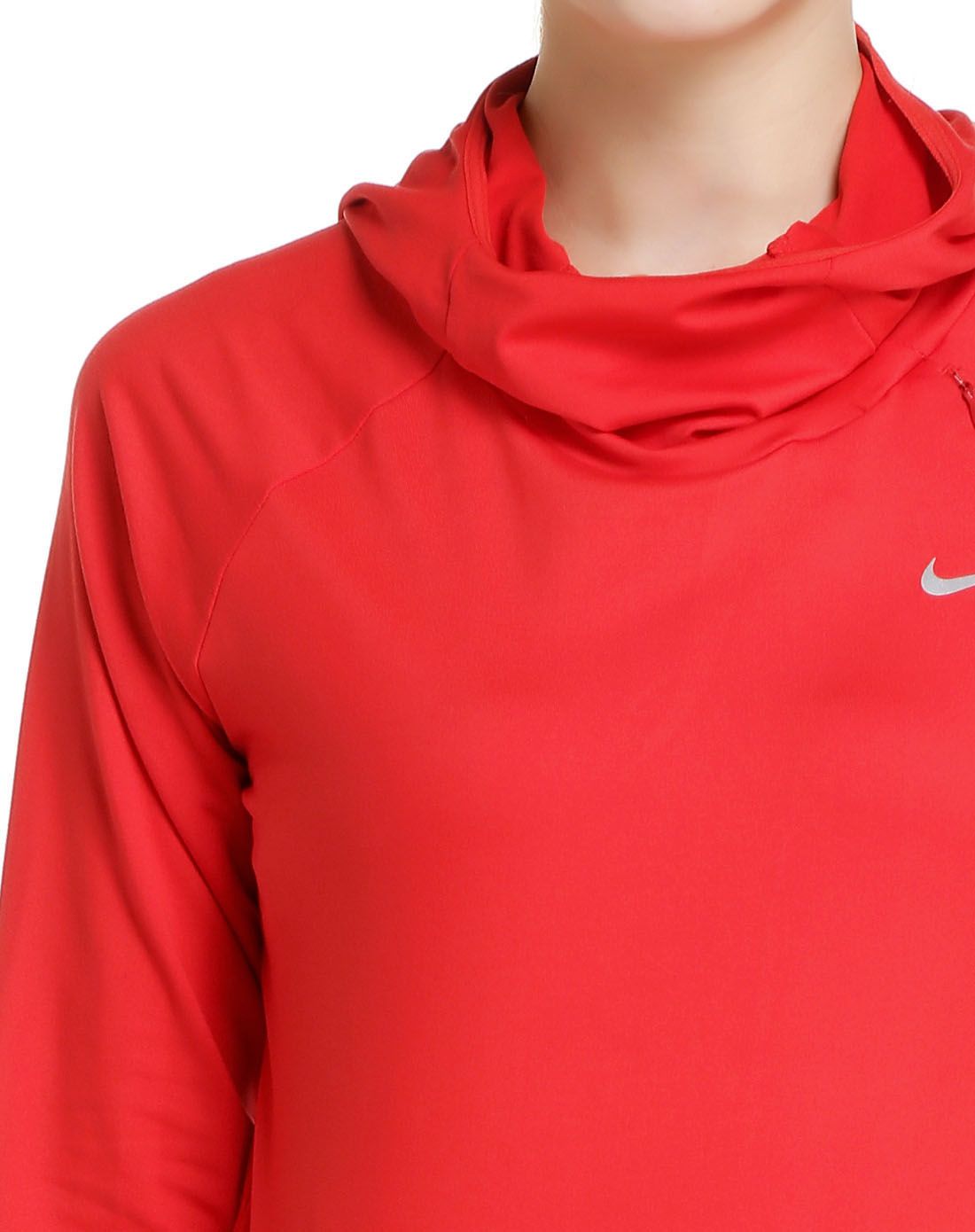 柔软吸汗 女款红色连帽长袖t恤