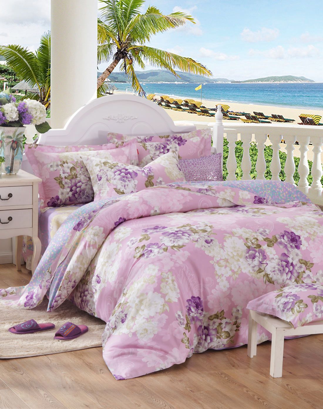 宜梦eemoon家纺专场 1.8m全棉斜纹印花四件套-玛奇朵(粉)