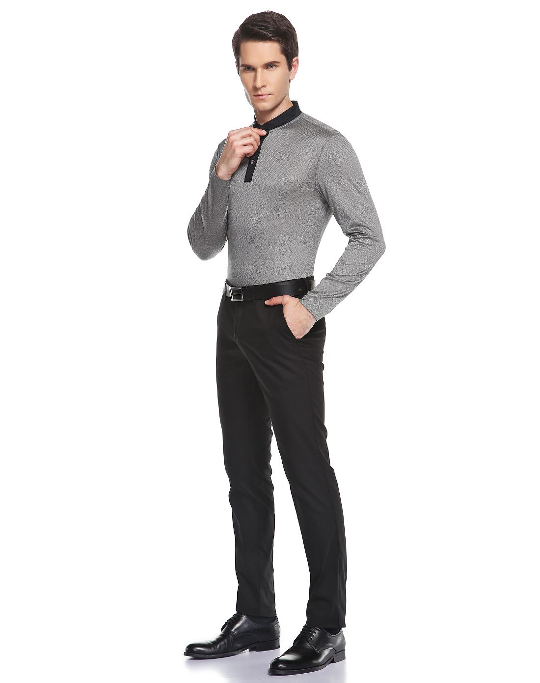 灰色时尚简约长袖polo衫