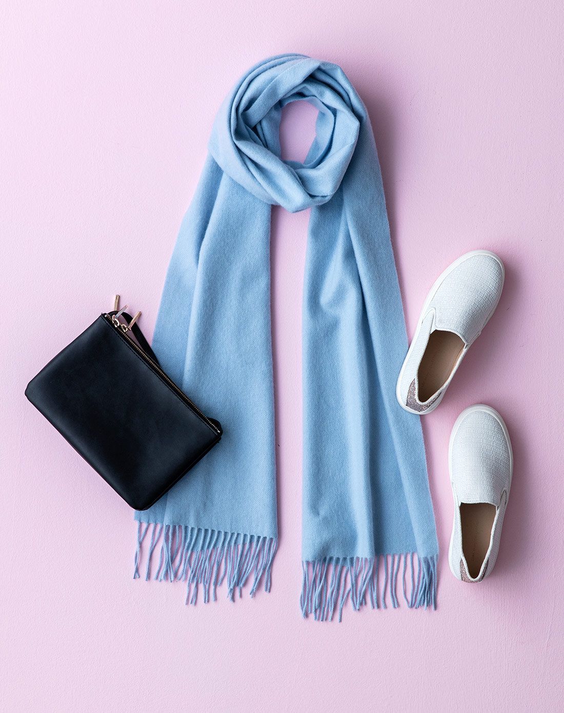 浅青蓝纯山羊绒梭织水波纹围巾