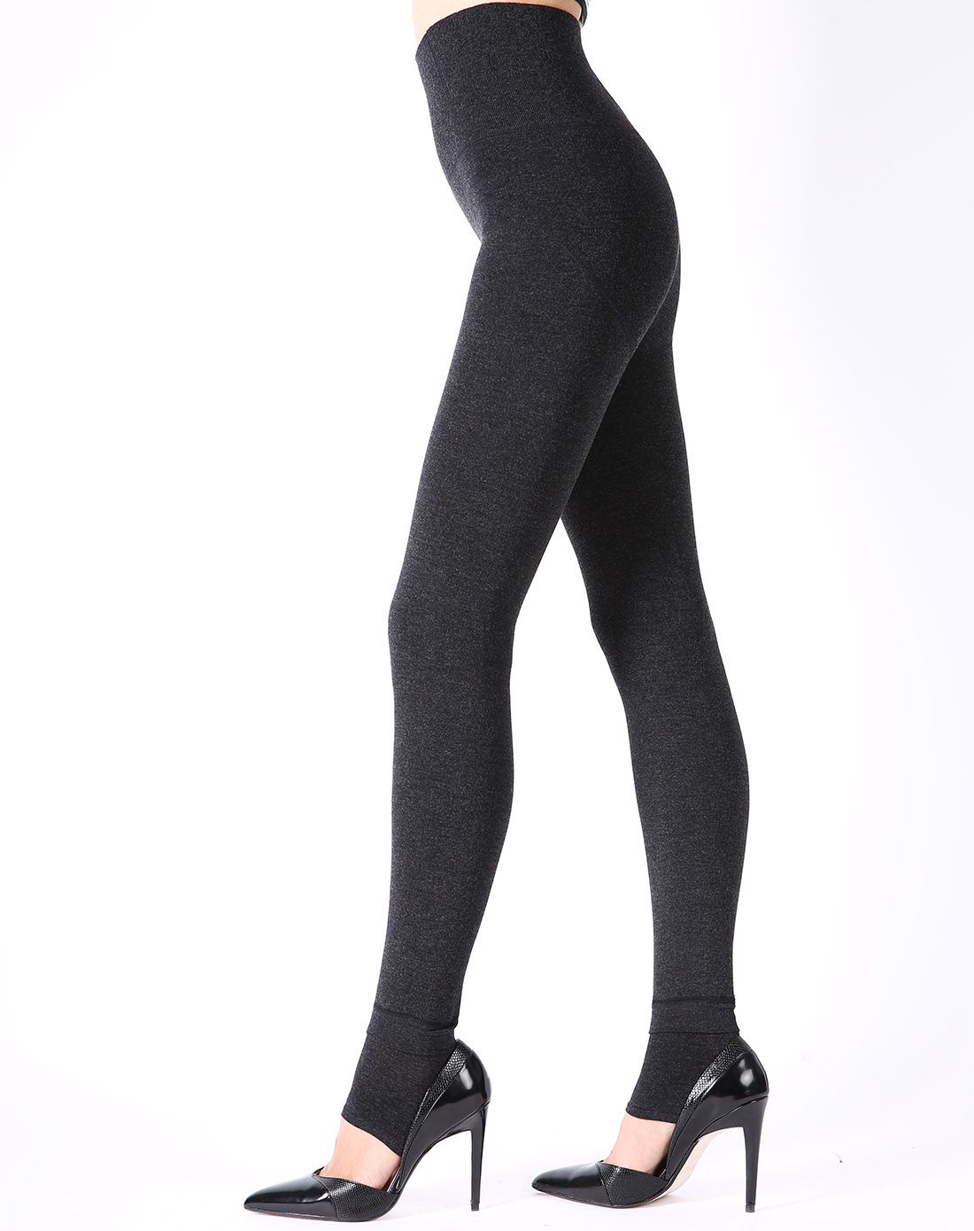 女款深灰色竹炭高腰提臀踩脚裤