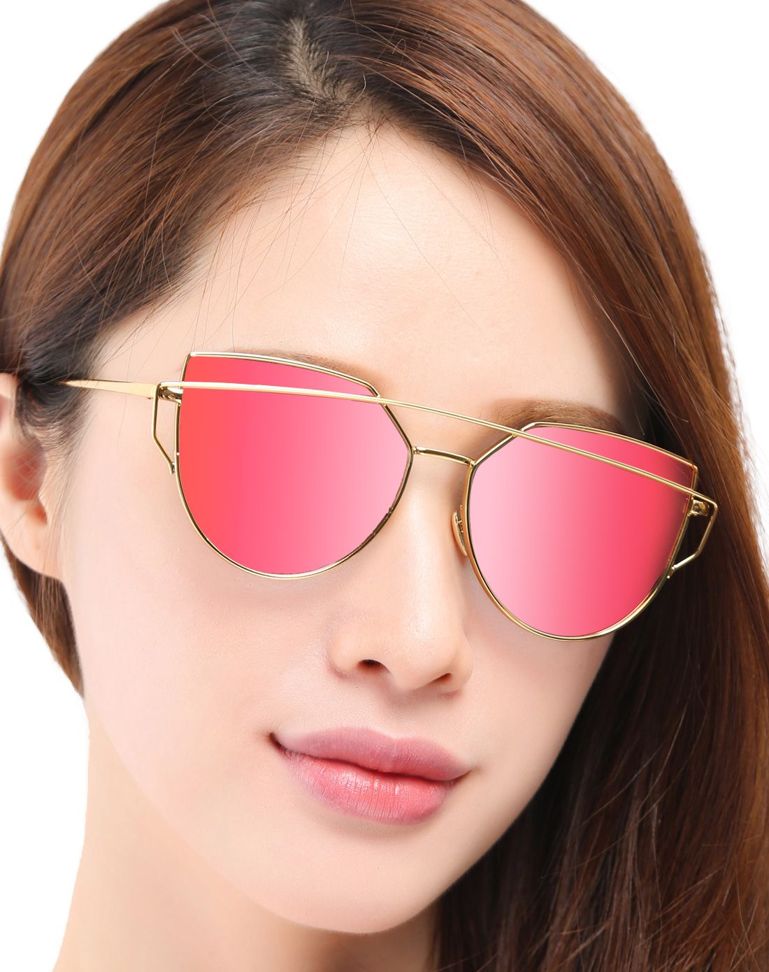 防晒便携 女款金框玫红色户外太阳眼镜