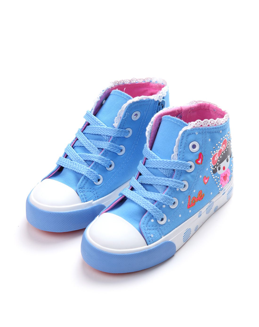 女童蓝色高帮布鞋