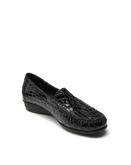 女款石头纹时尚细坡跟单鞋黑色