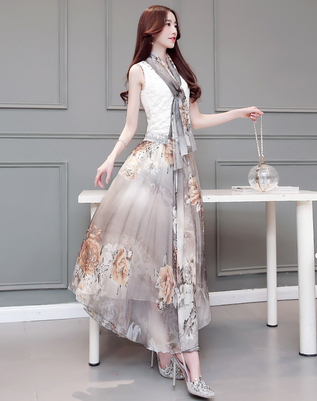 尚静女装移动端专场灰/多色优雅时尚印花半截裙fw8881047_唯品会