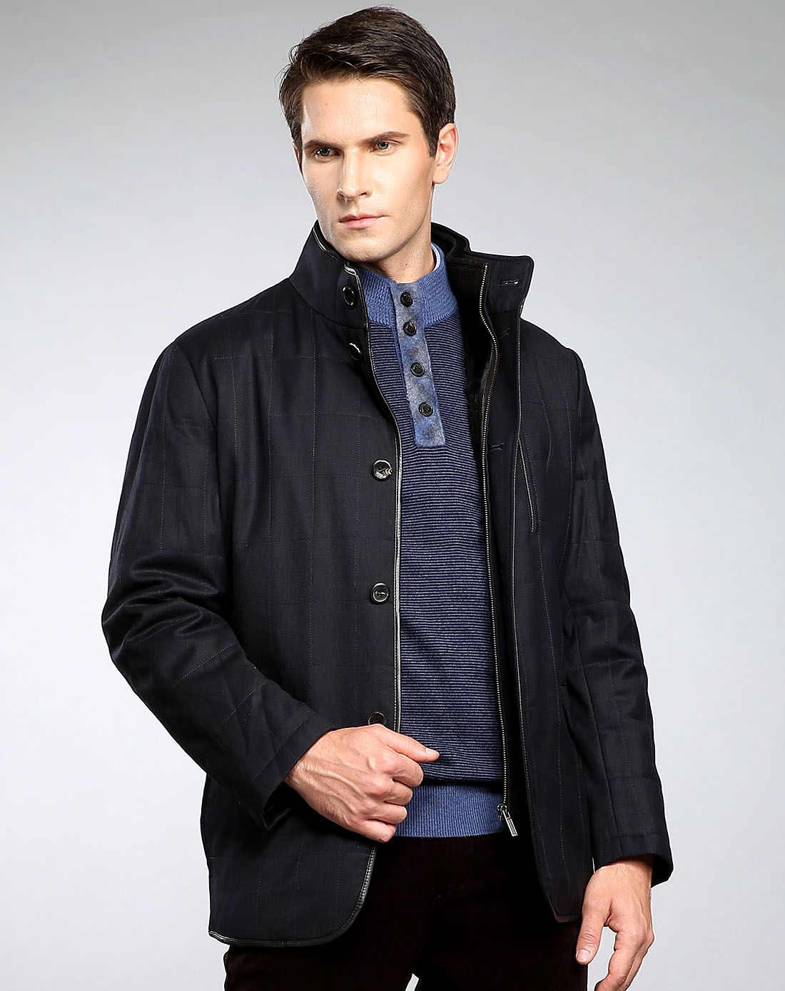 兔毛内胆羊毛面保暖时尚立领男士尼克服