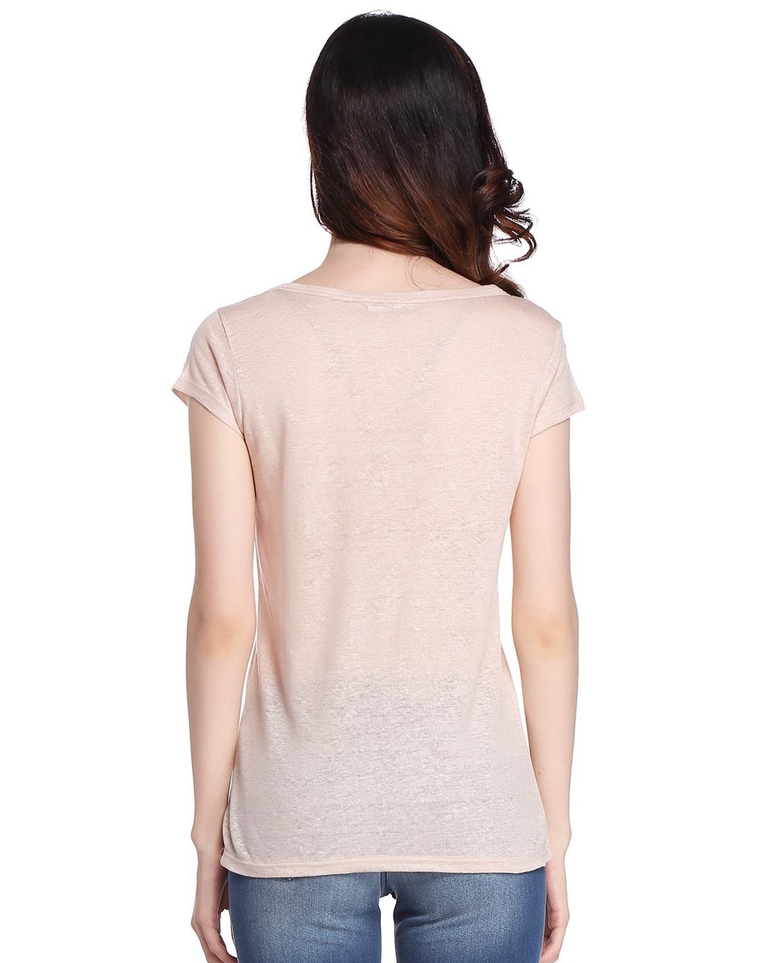 benetton女款裸色简约舒适盖肩袖t恤