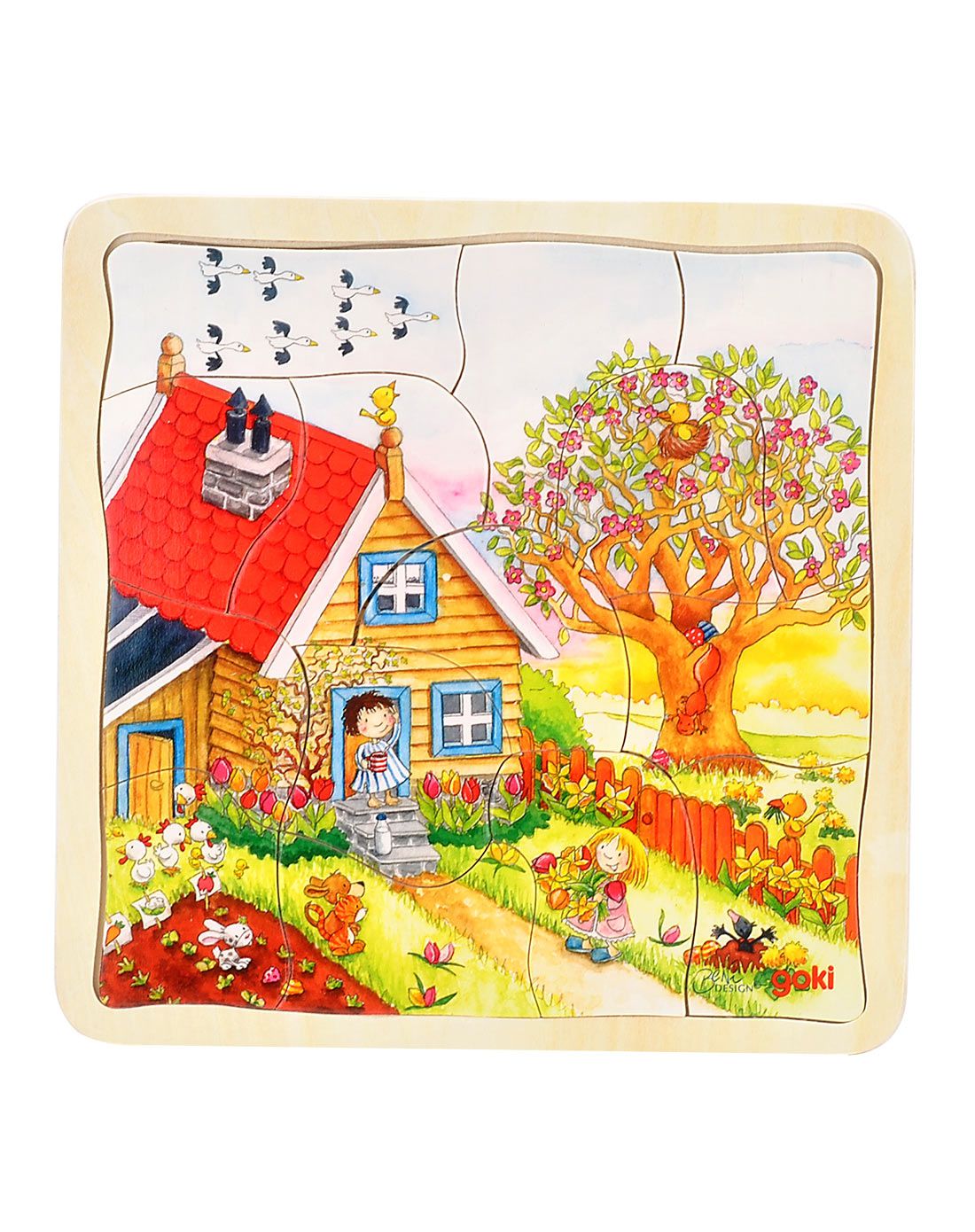 德国goki早教益智椴木成长四层拼图四季款