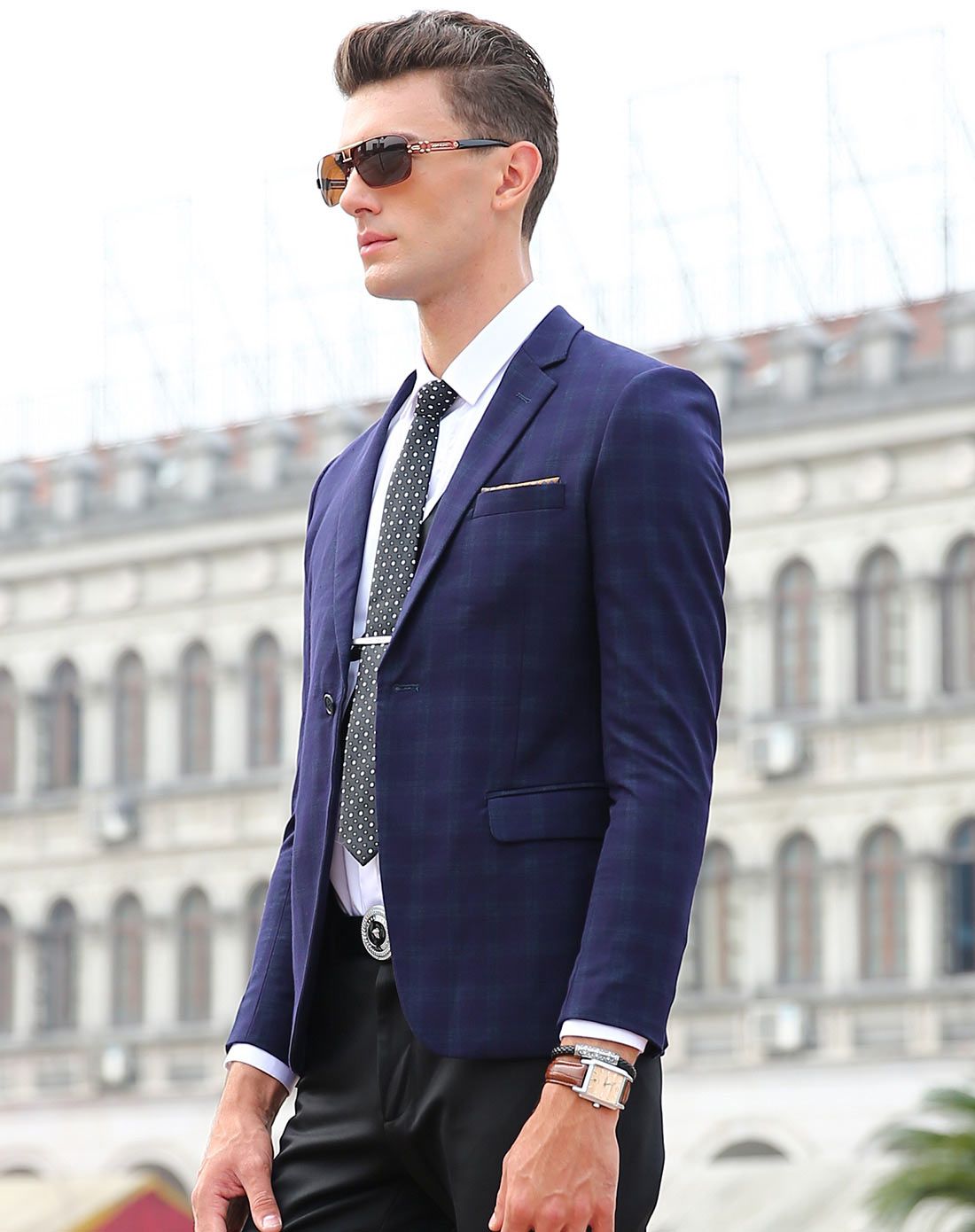 莫畏轻奢男士宝蓝色修身西服