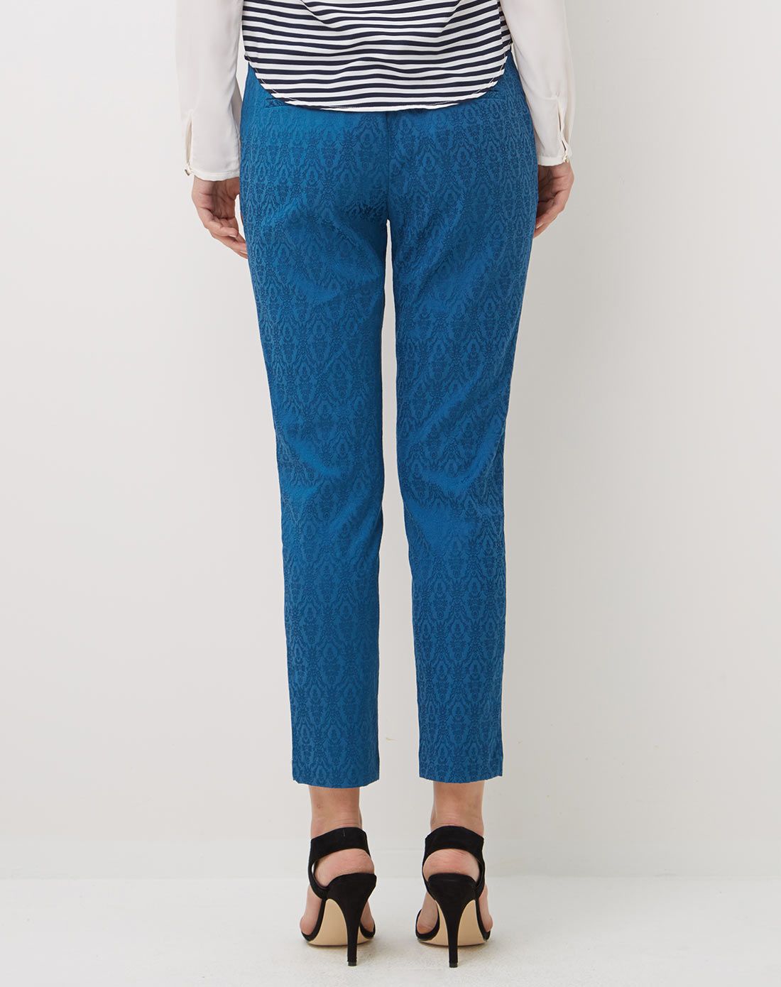 深绿蓝欧美复古暗纹印花修身长裤