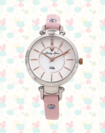 迪士尼 女款简约刻度双层贝壳盘石英表