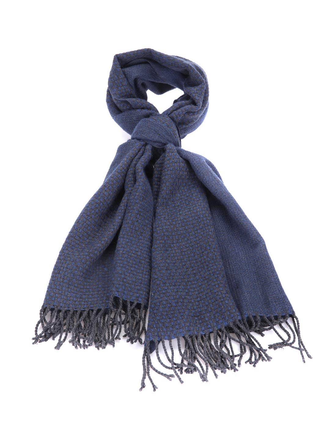 灰蓝色气质格纹流苏围巾