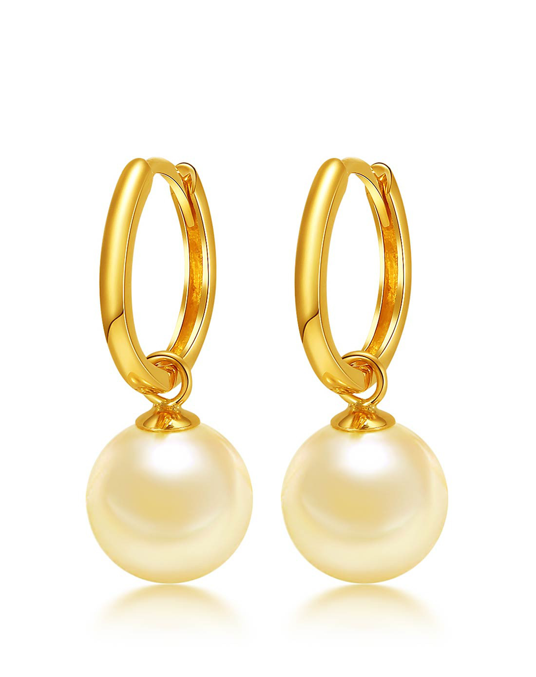 黛米 品质热销浅金色akoya日本海水珍珠耳钉7-8mm正圆18k