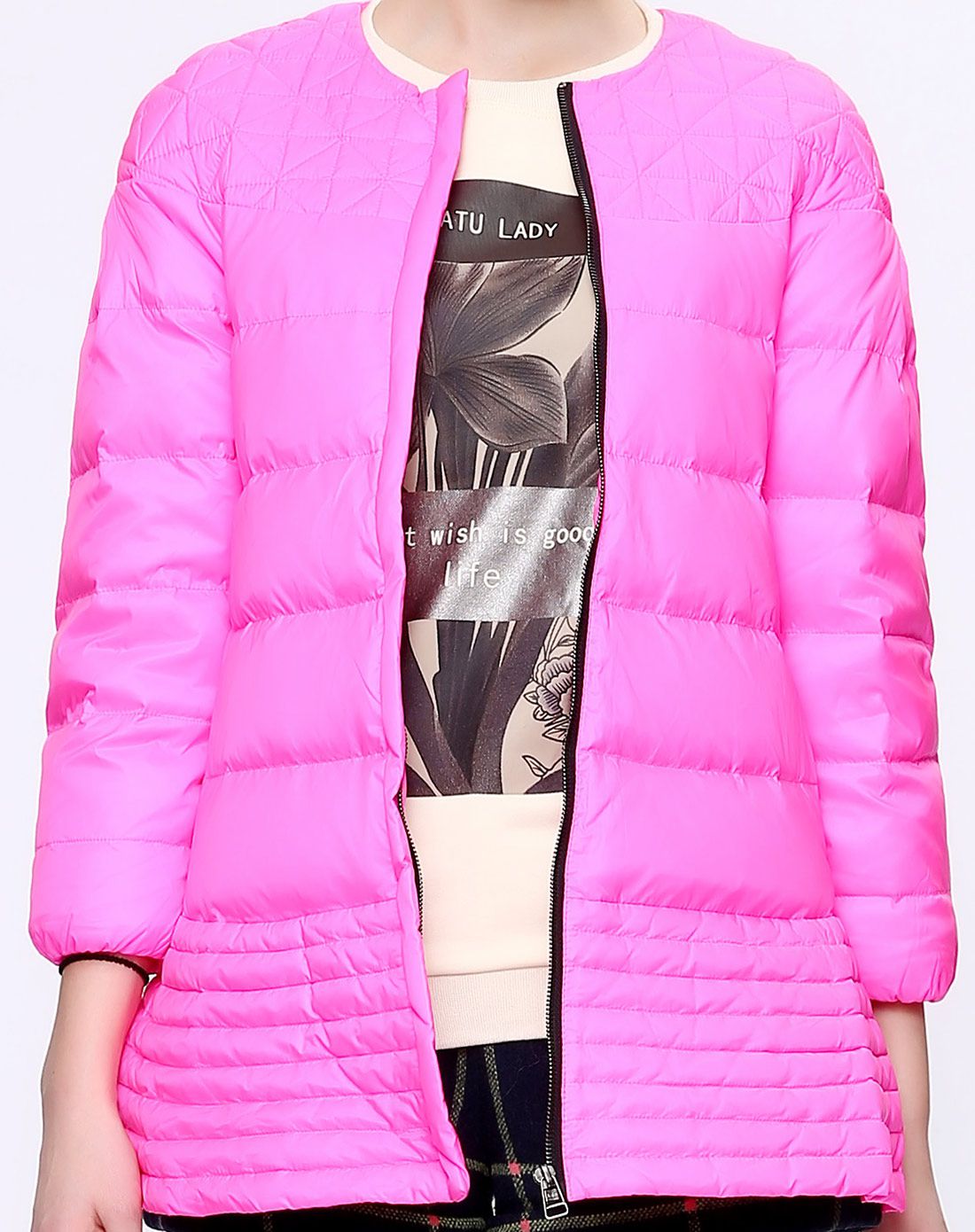 荧光粉简约伞型圆领羽绒服