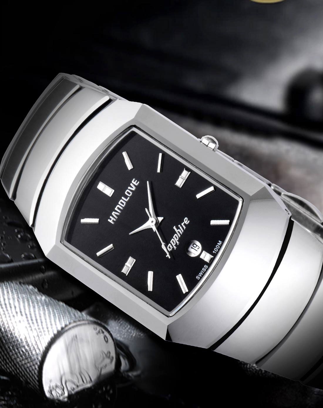 汉爱手表handlove 经典大气方形钨钢防水男表