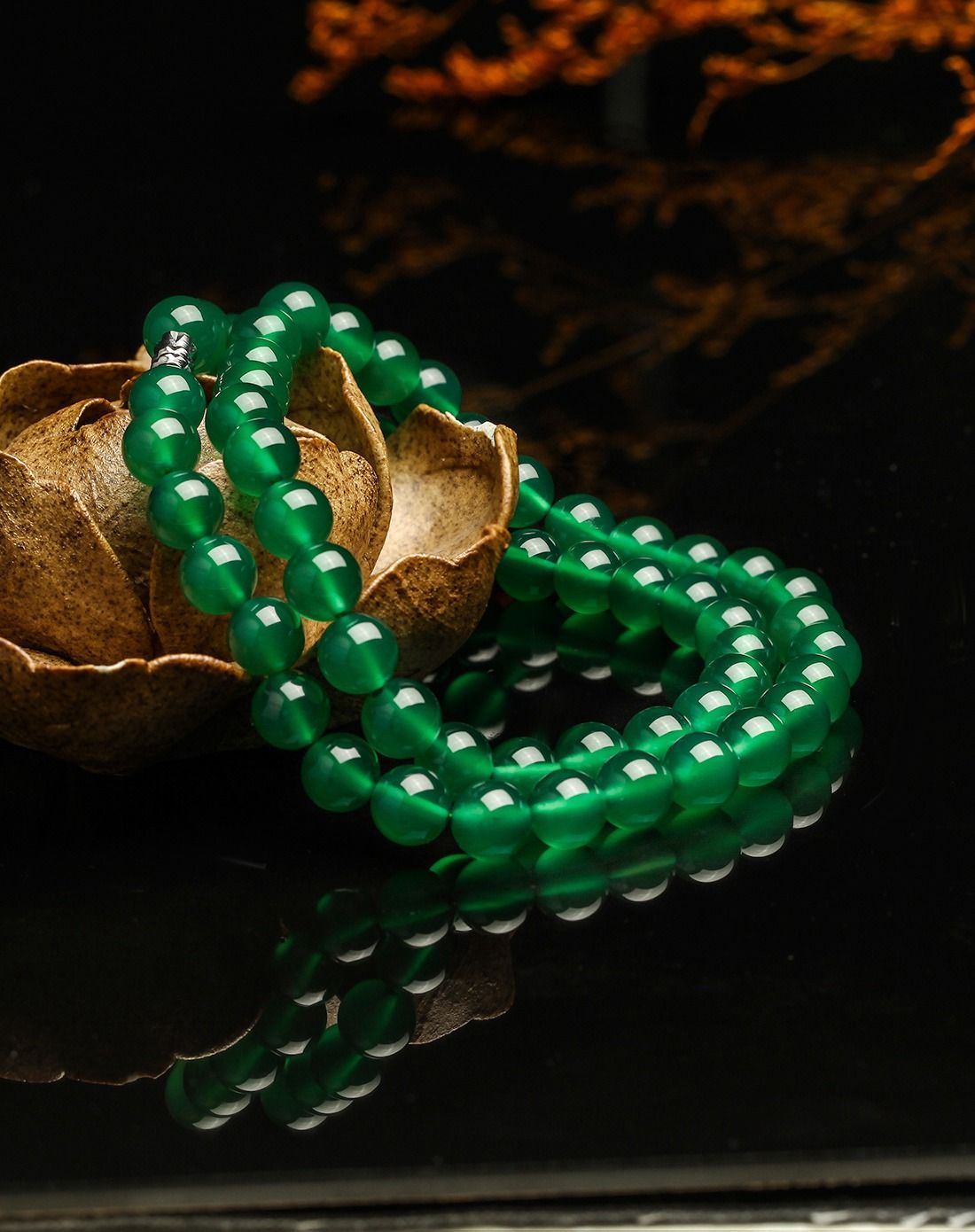 8mm冰莹天然绿玉髓项链(附鉴定证书)