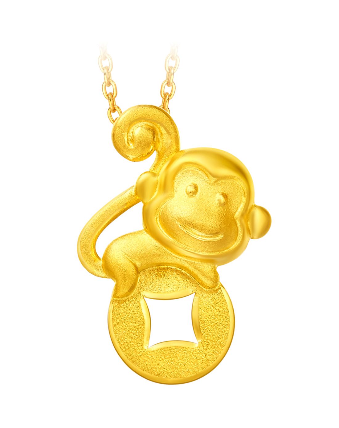 周大福 可爱财富猴子黄金吊坠(计价)(不含项链)