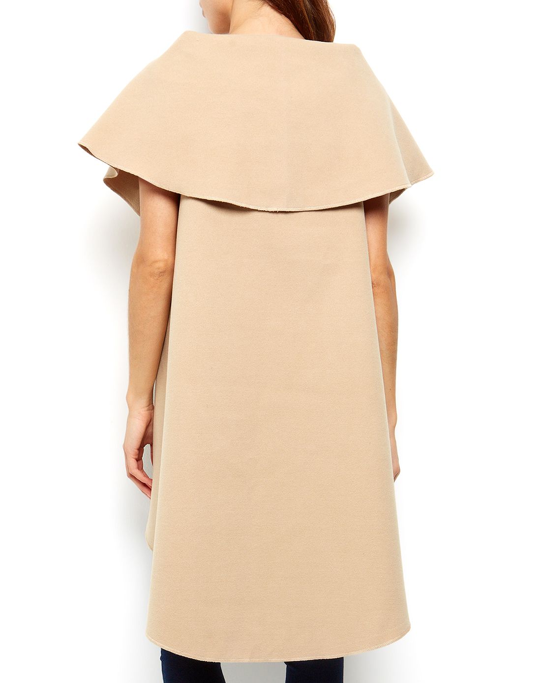 女款淡褐色简洁剪裁盖肩袖翻领外套