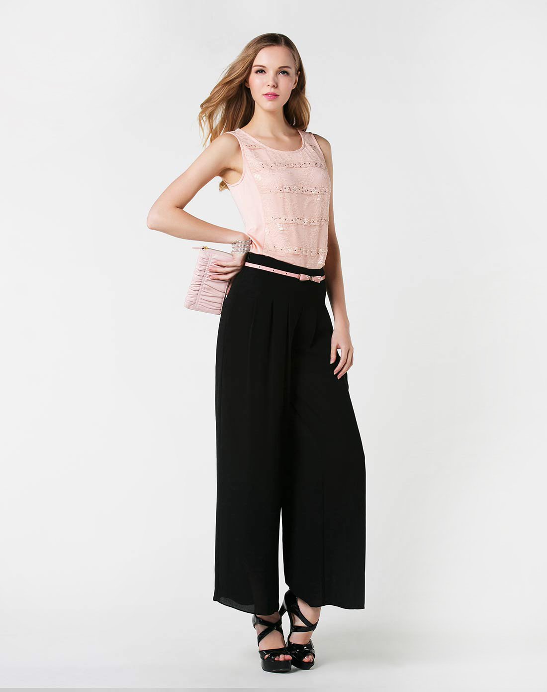 珂莱蒂尔koradior黑色优雅阔腿长裤k14c510403_唯品会