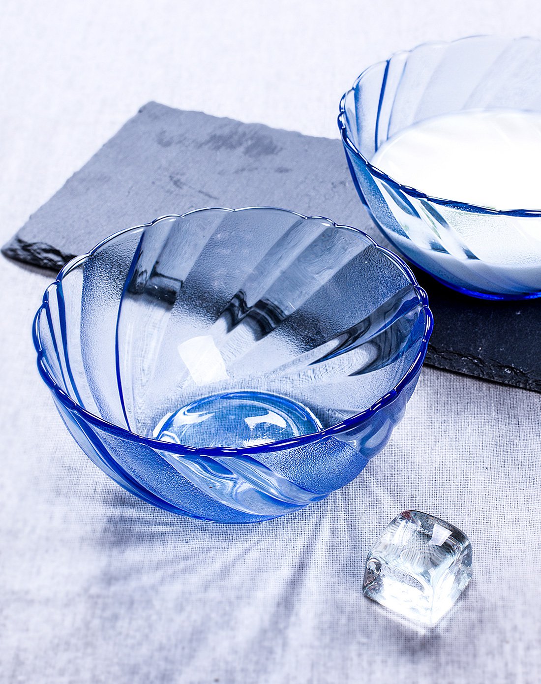 duralex多莱斯 双人花纹碗盘套装钢化玻璃餐具8件套 浅蓝色