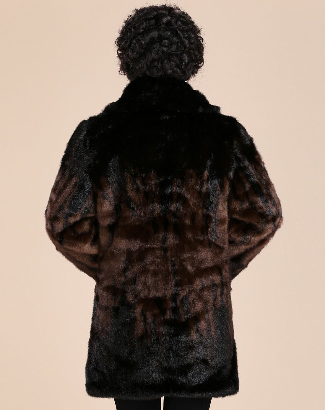 女款黑驼色奢华时尚仿貂毛大衣