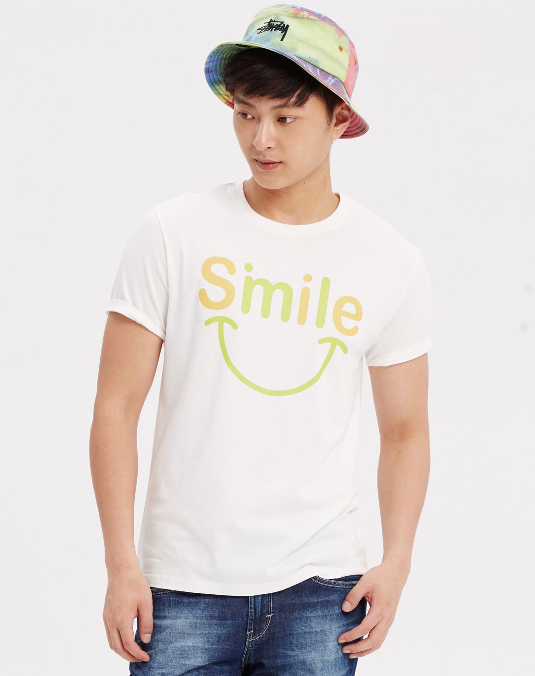 男smile笑脸印花圆领短袖恤