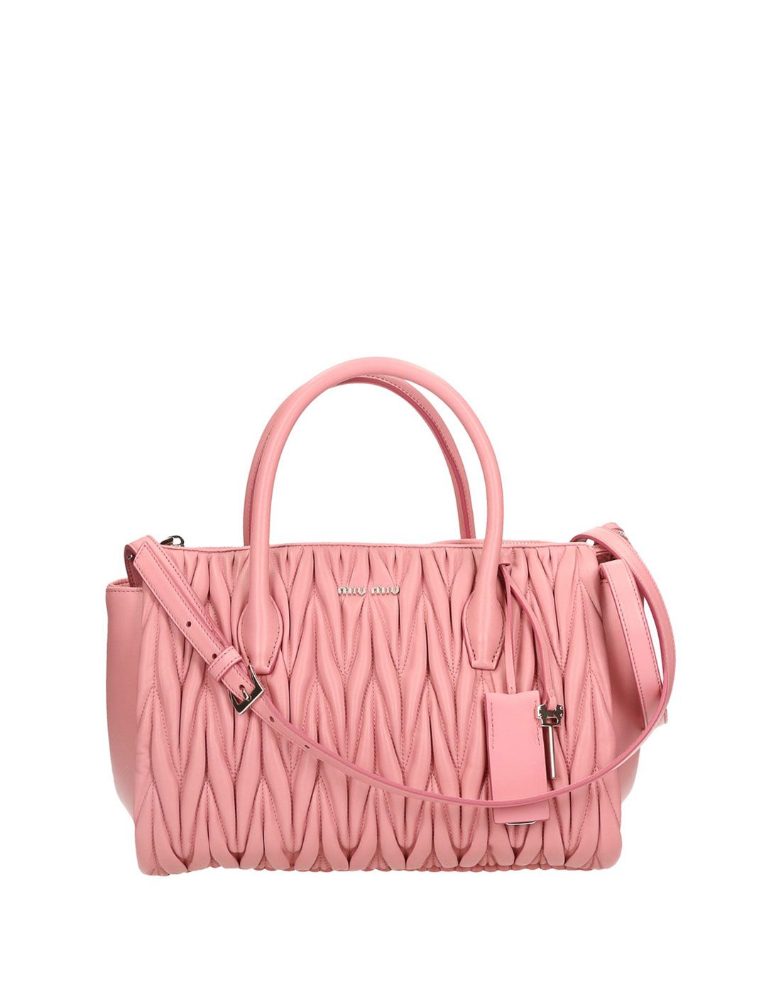 > miu miu粉色褶皱羊皮手提包