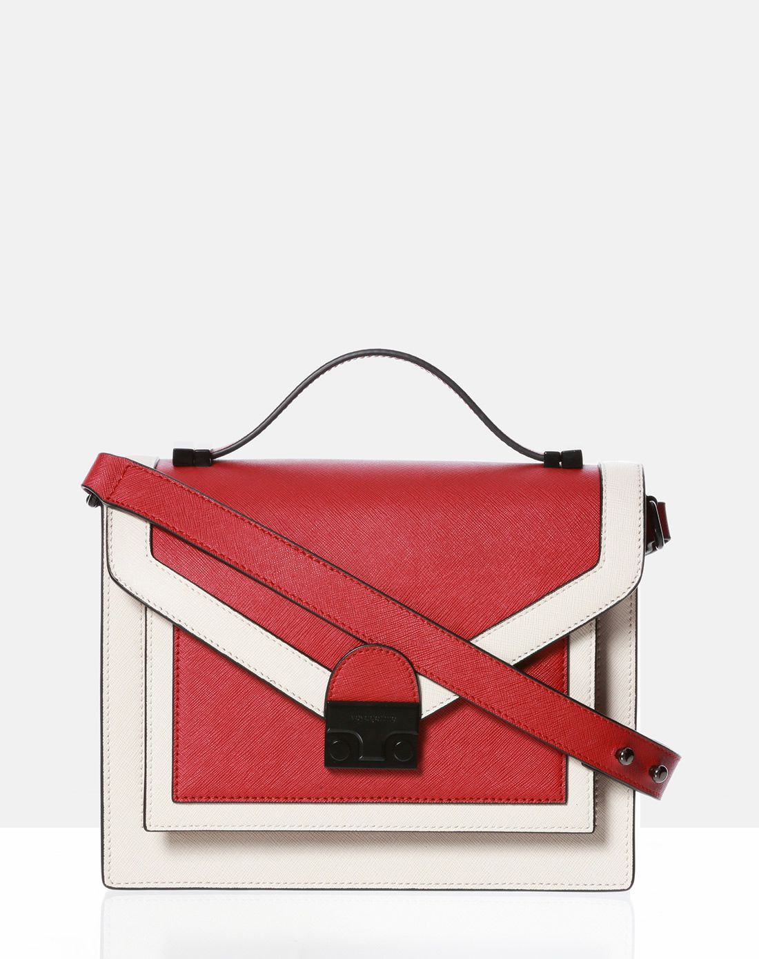 voyagetime头层牛皮红配白高贵单肩包