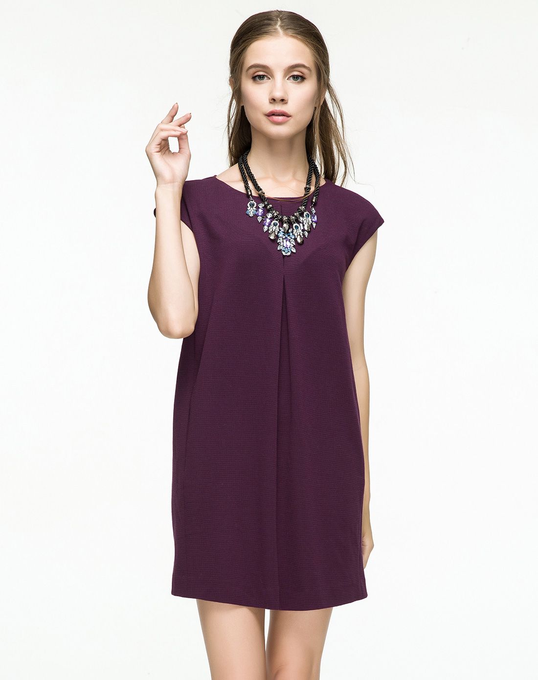 珂曼keman女装专场 > 简洁柔美欲烁紫连衣裙