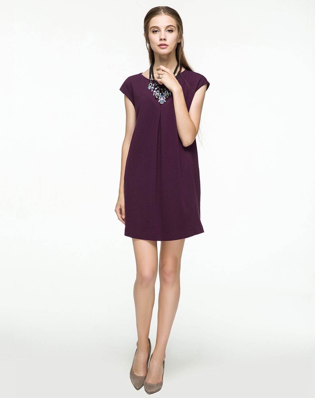 珂曼keman女装专场 > 简洁柔美欲烁紫连衣裙